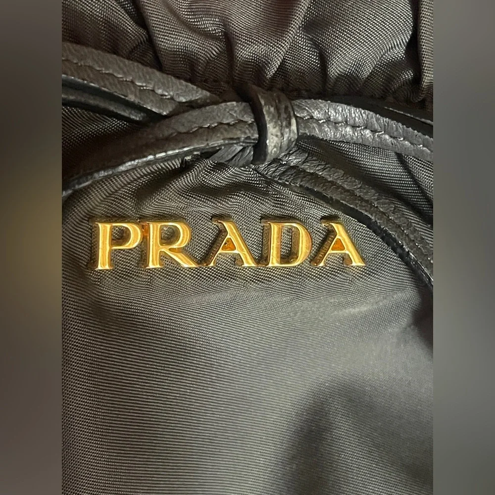 Prada Bow Tessuto Nylon and Leather Green/Gray Shoulder/Handbag 2-Tone w/COA